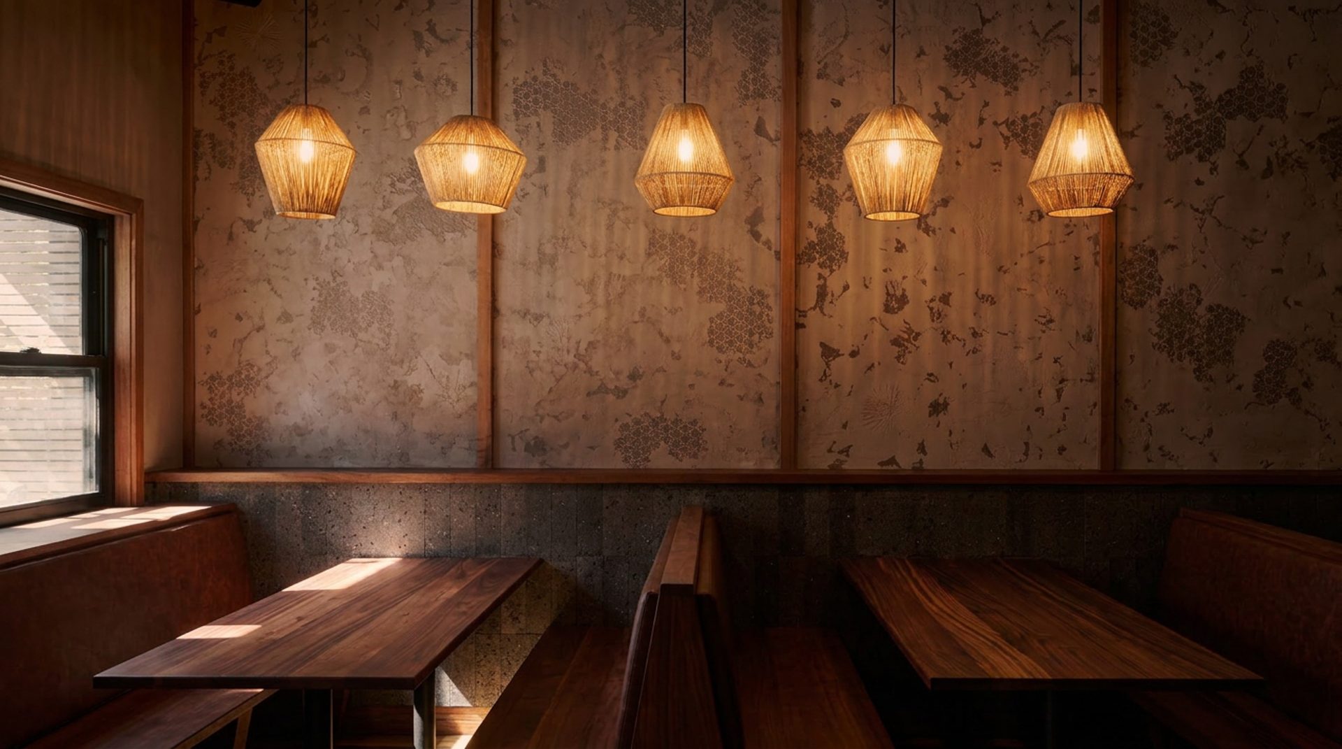 Dark wood and red stools